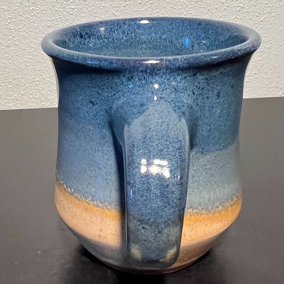 Handcrafted Pottery Mug Glazed in Hues of Blue and Golden Beige ~ Artist Signed - Picture 7 of 14
